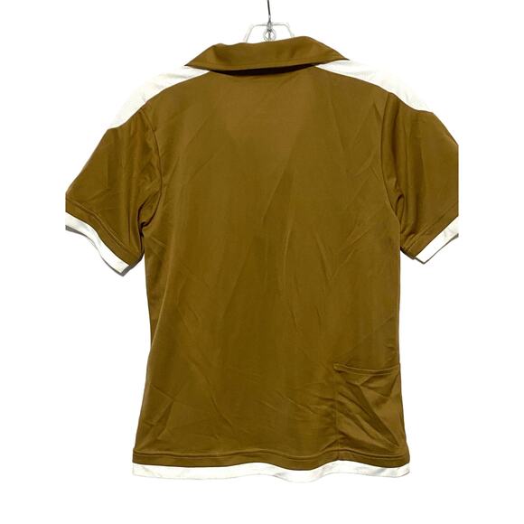 PRX Performance Womens Small Polo Shirt Tan White Orange Back Pocket Polyester - Picture 2 of 8